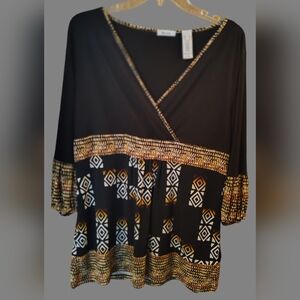 Liz and Co. Women's Black Pattened Blouse XL